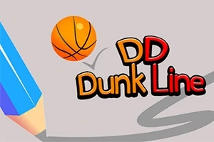Kék ceruza, narancssárga kosárlabda és a DD Dunk Line felirat szürke háttér előtt