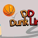 Kék ceruza, narancssárga kosárlabda és a DD Dunk Line felirat szürke háttér előtt