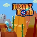 Sivatagos táj napfénnyel, dombokkal, kaktuszokkal és egy nagy Desert Road felirattal