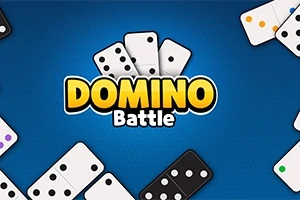 Domino lapok és a Domino Battle felirat kék háttér előtt