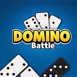 Domino lapok és a Domino Battle felirat kék háttér előtt