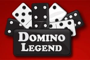 Fekete és fehér dominók egy piros háttér előtt, Domino Legend felirattal a középpontban