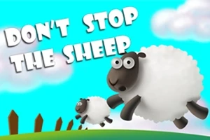 Két bárány ugrik egy füves dombon, háttérben fa kerítés és felhős kék égbolt, a szöveg DONT STOP THE SHEEP olvasható