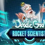 Egy animált, fehér hajú tudós, angyalszárnyakkal és glóriával, kivetített technológiai elemekkel körülvéve