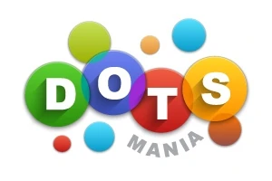 Színes, különböző méretű körök alkotják a DOTS MANIA feliratot