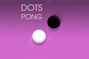 Két pötty, egy fehér és egy fekete, mozog, lila háttér előtt a DOTS PONG felirat mellett