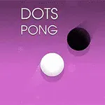 Két pötty, egy fehér és egy fekete, mozog, lila háttér előtt a DOTS PONG felirat mellett