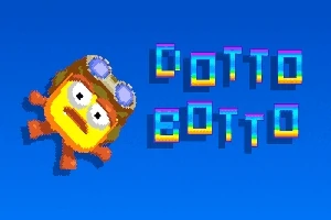 Egy sárga, pixeles karakter repülős szemüveggel egy élénk kék háttér előtt, mellette színes, 3D-s felirat