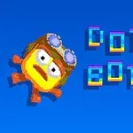 Egy sárga, pixeles karakter repülős szemüveggel egy élénk kék háttér előtt, mellette színes, 3D-s felirat