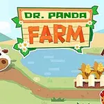 Rajzolt panda kalapban és szemüvegben egy tehén mellett áll, egy kis tavat és kukoricaföldeket ábrázoló vidéki táj előtt, Dr