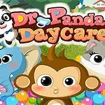 Rajzfilmes elefánt, majom és cica színes labdák között, háttérben egy pandamaci és a Dr