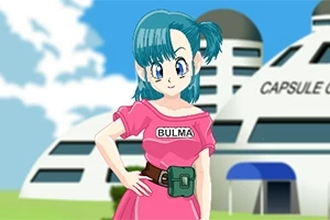 Egy kék hajú animált karakter rózsaszín ruhában áll a háttérben egy futurisztikus épület előtt