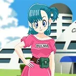 Egy kék hajú animált karakter rózsaszín ruhában áll a háttérben egy futurisztikus épület előtt
