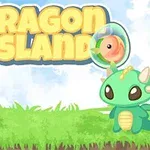 Aranyos, zöld sárkányfigurák egy füves mezőn, háttérben a DRAGON ISLAND felirattal