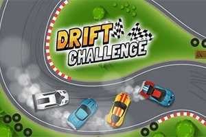 Autóverseny a kanyargós pályán négy színes autóval és a Drift Challenge felirattal