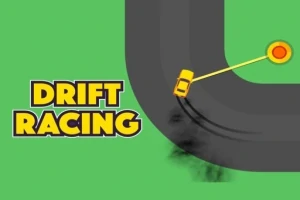 Sárga autó driftel egy kanyarban, fekete csíkokat hagyva maga után, mellette a Drift Racing szöveg látható