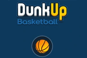 A Dunk Up Basketball felirat látható sötétkék háttér előtt, alatta egy narancssárga kosárlabda ikon