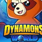 Egy rajzolt vörös panda figura kék bolygó előtt mosolyog, alatta a Dynamons World felirat található