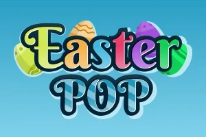 Színes Easter POP felirat húsvéti tojásokkal kék háttér előtt