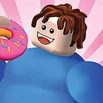 Egy kék pulóvert viselő figura rózsaszín mázas fánkot tart, rózsaszín támogató háttérrel
