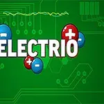 Zöld áramköri háttér előtt a ELECTRIO felirat látható, körülötte piros és kék pozitív és negatív jelek
