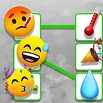 Több emoji közötti összekötött kapcsolatokat bemutató ábra, köztük beteg és ünneplő arcok