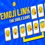 Kék háttér előtt emoji arcok láthatók fehér kártyákon, sárga vonalakkal összekötve, a bal felső sarokban EMOJI LINK felirattal