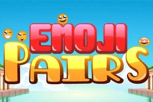 Színes Emoji Pairs felirat különböző hangulatjelekkel kiegészítve kék ég háttérrel