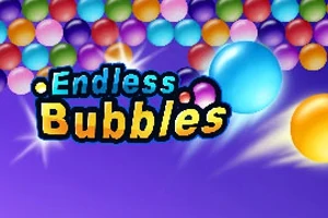 Színes buborékok és a Endless Bubbles felirat lila háttéren