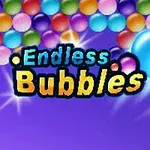 Színes buborékok és a Endless Bubbles felirat lila háttéren