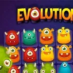 Színes, egyszemű szörnyek sorokban és oszlopokban rendezve, egy EVOLUTION felirat alatt