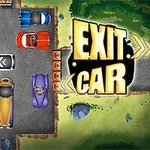 Az autók egy parkolóból próbálnak kijutni különböző színekben és irányokba fordulva, a háttérben növényzettel és EXIT CAR felirattal