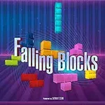 Színes, különböző formájú blokkok lebegnek egy liláskék hátterű térben, középen a Falling Blocks felirat