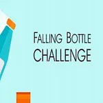 Egy kék palack narancssárga kupakkal lebeg a levegőben, mellette a Falling Bottle Challenge felirat látható világoskék háttéren