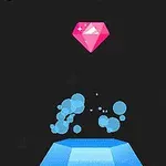 Rózsaszín gyémánt lebeg egy fekete háttér előtt, alatta kék, buborékos platform