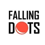 A FALLING DOTS felirat fekete betűkkel, középen egy piros ponttal díszítve