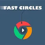 Sötét háttér előtt FAST CIRCLES szöveg és egy színes, kör alakú logó látható, közepén lejátszási ikonnal