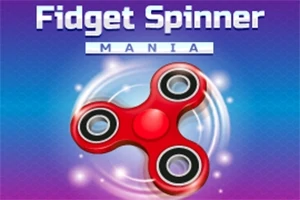 Piros pörgettyű kék és lila háttér előtt ragyogással körülvéve, fölötte Fidget Spinner Mania felirattal