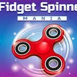 Piros pörgettyű kék és lila háttér előtt ragyogással körülvéve, fölötte Fidget Spinner Mania felirattal