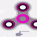 Szürke háttér előtt egy lila és szürke színű fidget spinner, amely alatt egy kéz ikon mutat egy vízszintes vonalra