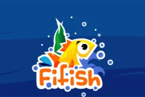 Sárga rajzfilmhal buborékokkal a kék háttér előtt, alul Fifish felirattal