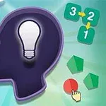 Egy sötét fej sziluett közepén villanykörte, körülötte matematika jelek és színes geometriai alakzatok láthatók