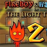 Tűzfiú és Vízlány karakterek, valamint a The Light Temple 2 cím látható sárga háttér előtt