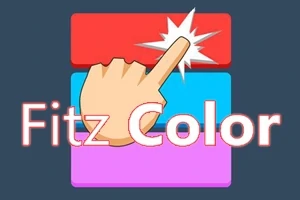Egy kéz érinti a piros téglalapot három színes, egymásra helyezett téglalap előtt, a Fitz Color felirat pedig rá van írva a képre
