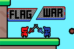 Két pixeles figura, piros és kék, kardokkal szemben egymással, háttérben FLAG WAR felirattal