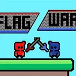 Két pixeles figura, piros és kék, kardokkal szemben egymással, háttérben FLAG WAR felirattal