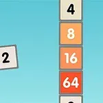 Flappy 2048 Színes számokkal ellátott négyzetek oszlopban, mellettük egy szárnyas 2 számjegyet tartalmazó négyzet a kék háttér előtt