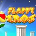 Egy szárnyas kis figura íjjal és szív alakú pajzzsal repül oszlopok között, mellette a Flappy Eros felirat látható