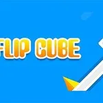 Kék háttér előtt egy fehér vonal, rajta fehér kocka és sárga tüskék, mellette FLIP CUBE felirat