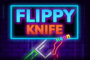 Neon színű felirat egy falon, késsel átszúrva